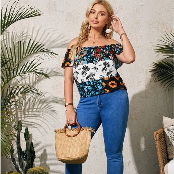 Shein Off-Shoulder Floral print top Size 0X - Picture 2 of 7